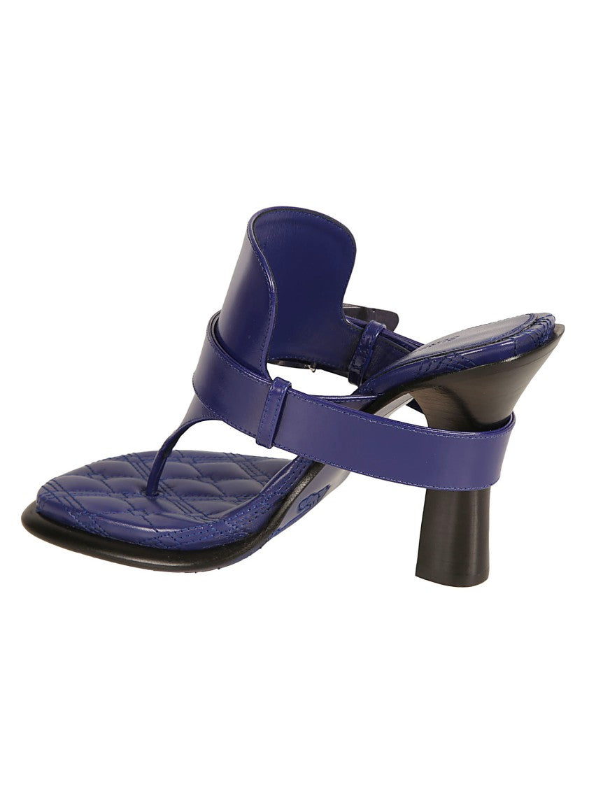 Quilted Blue Calf Grain Leather Heeled Sandals