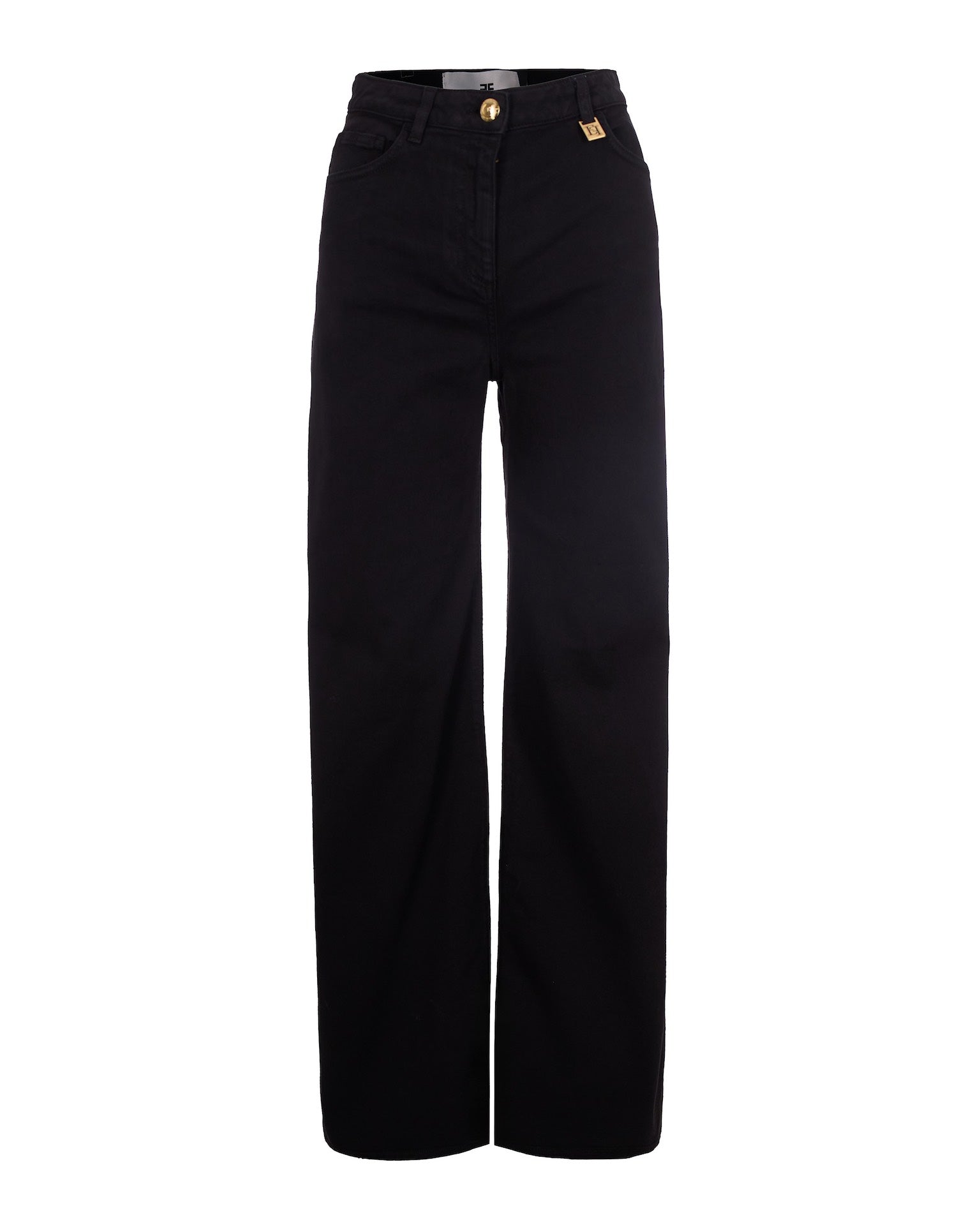 Wide-Leg Denim Pants with Golden Logo Details