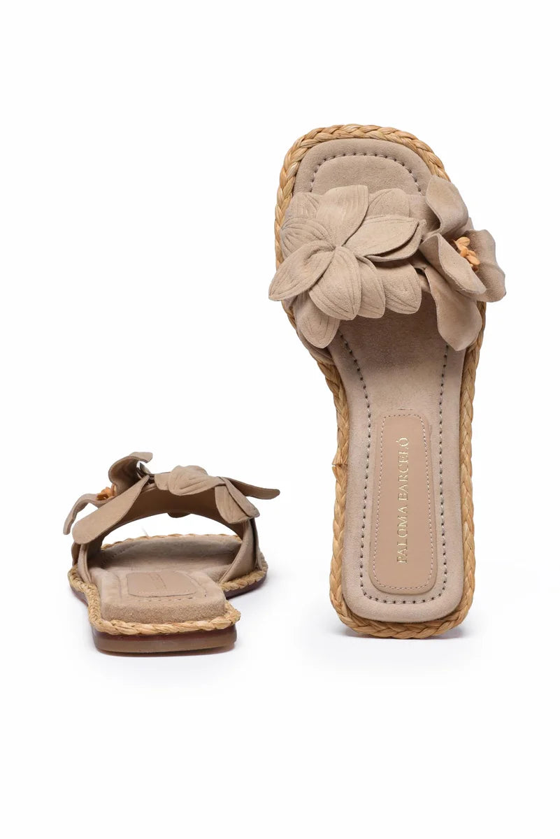 Suede Slide Sandals - Beige