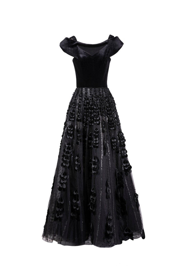 Beaded Tulle Skirt With Velvet Bodysuit