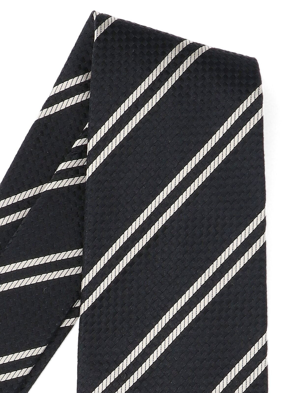 Striped Tie, In Blue Mulberry Silk, White Details