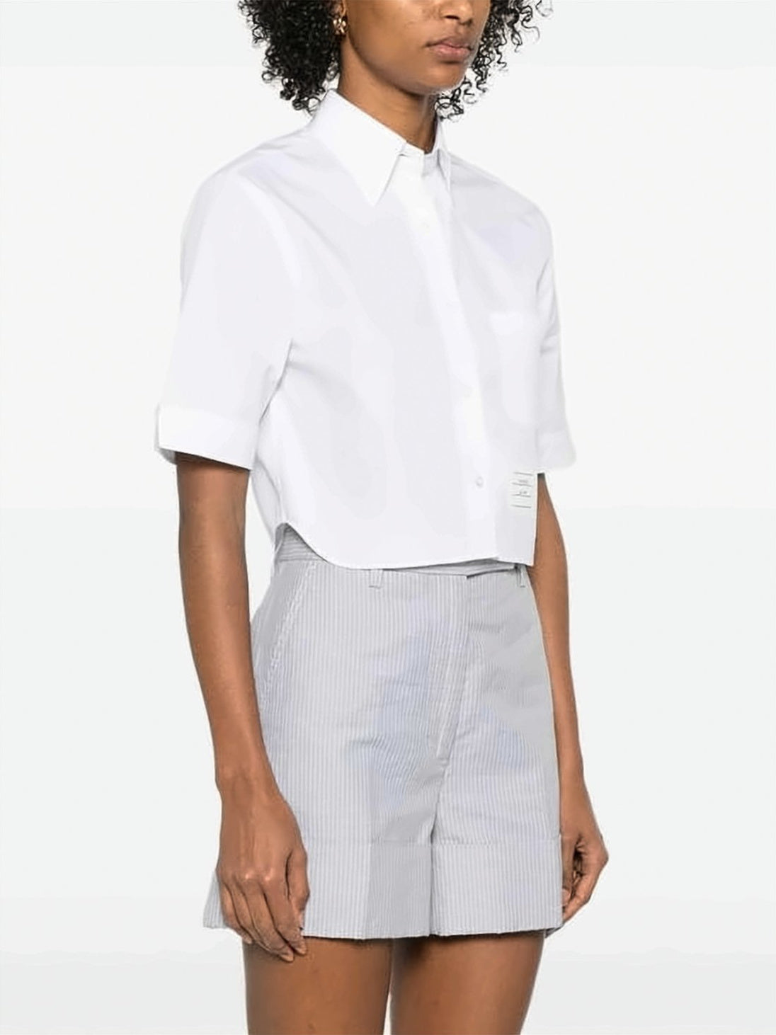 Cropped Short Sleeve Oxford Shirt With Classic Collar