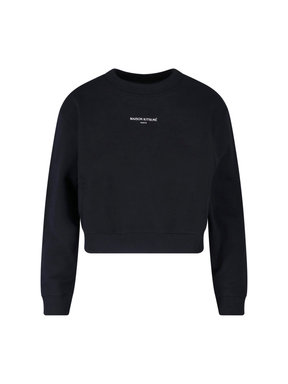 Black Cropped Crewneck Cotton Logo Sweatshirt