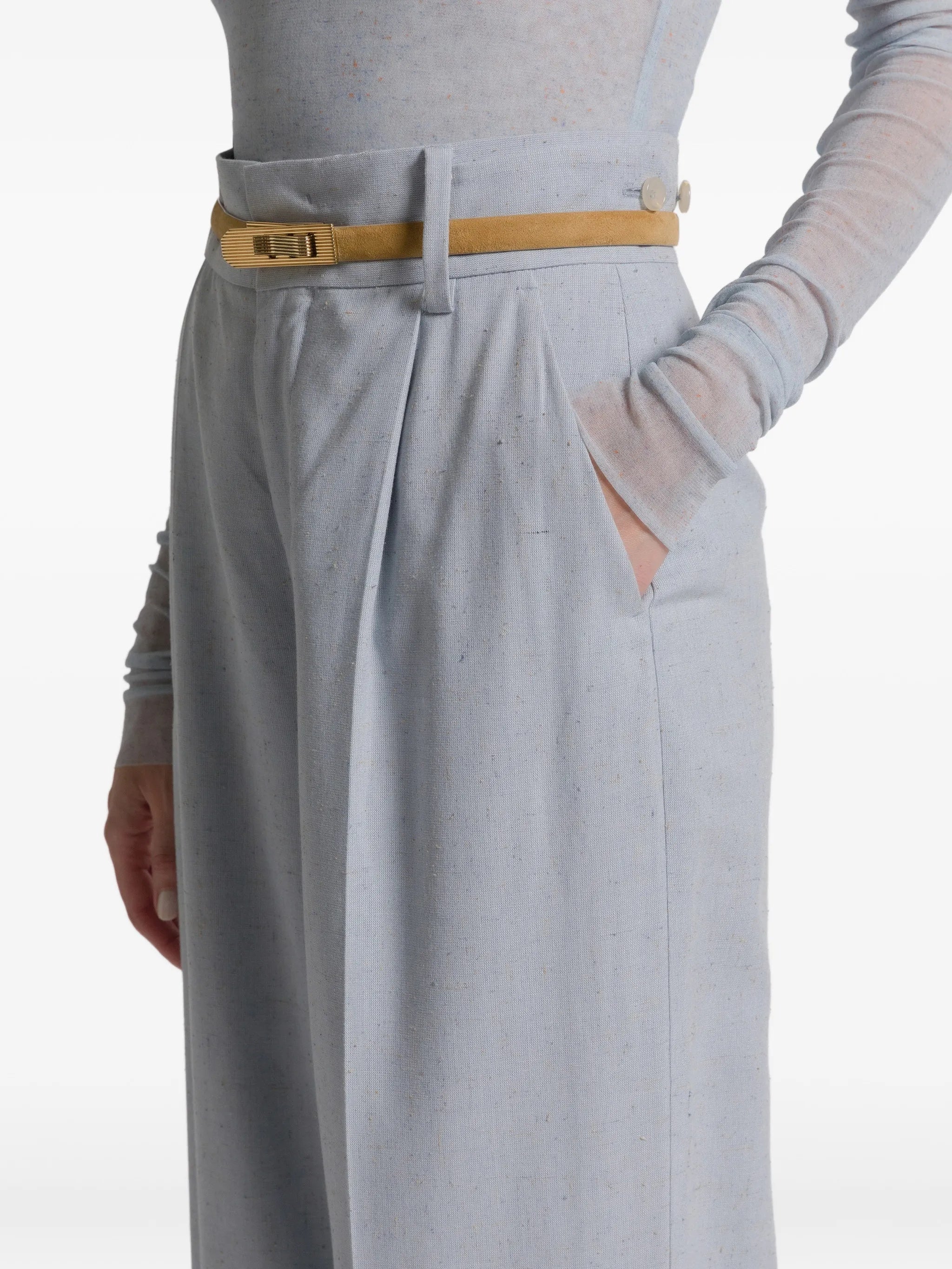 Blue Pantalone High-Waisted Wide-Leg Viscose Trousers