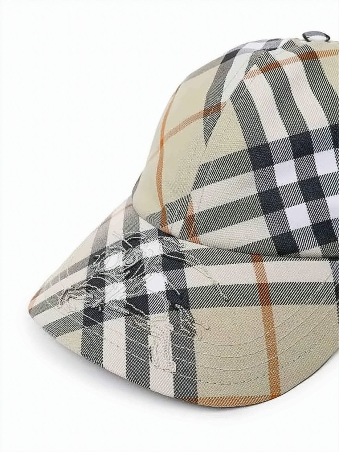 Beige Plaid Baseball Cap with Curved Brim