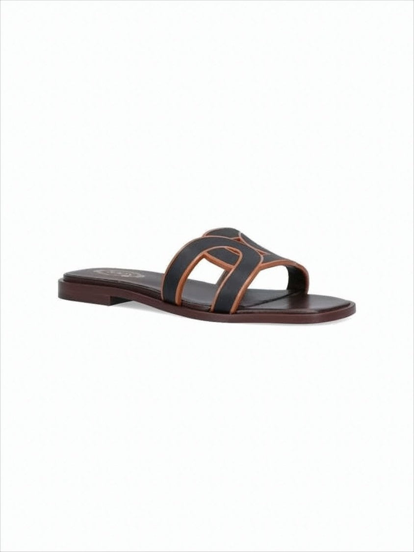 Sophisticated Leather Slide Sandals with Cut-Out Detailing