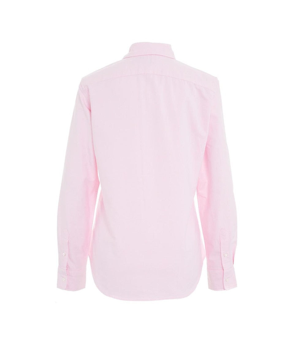 Light Pink Button-Up Shirt with Subtle Embroidered Logo