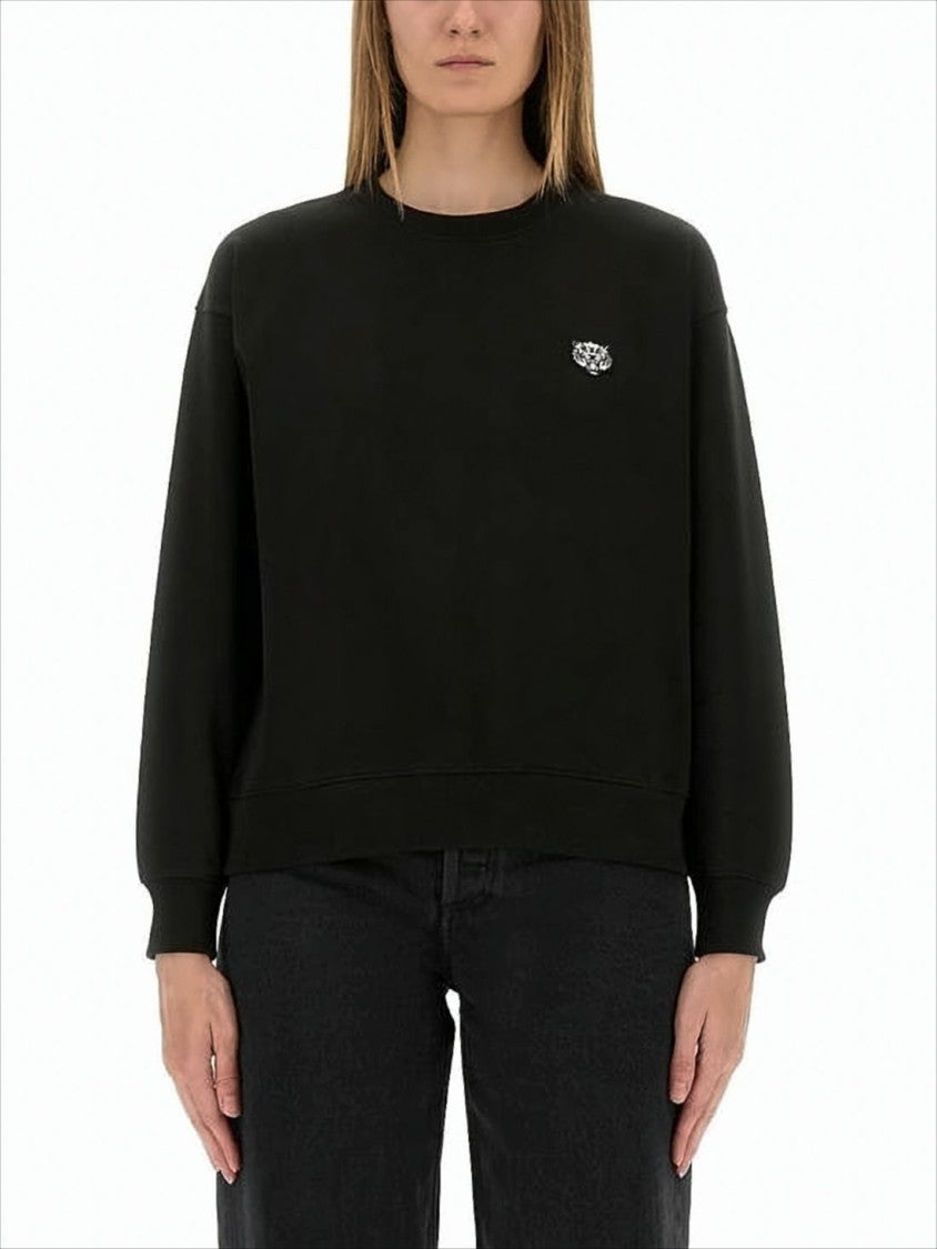 Relaxed Fit Long-Sleeve Black Top With Embroidered Logo