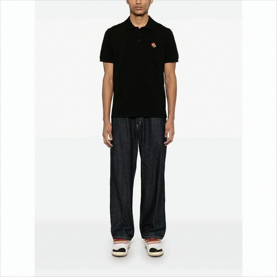 Short-Sleeve Polo Shirt with Embroidered Flower Detail