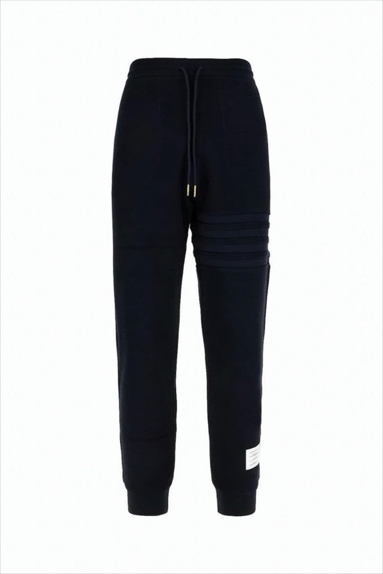 Cropped Black Jogger Pants with Ribbed Details and Drawstring Waistband