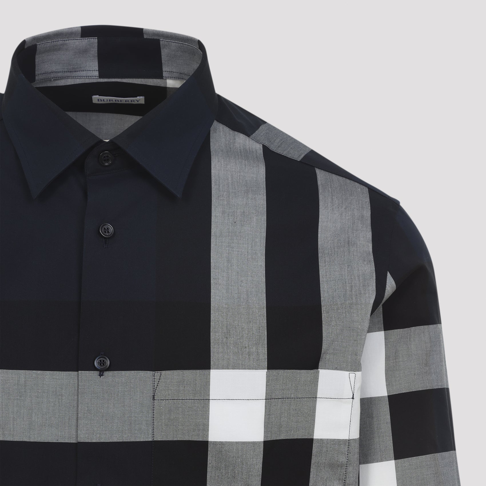 Navy Blue Cotton Shirt With Iconic Check Pattern