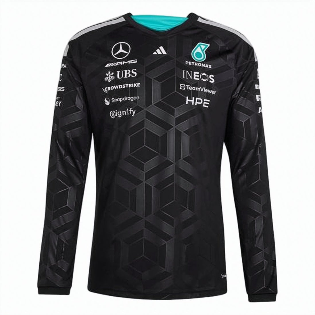 Geometric Pattern Long-Sleeve Athletic Top