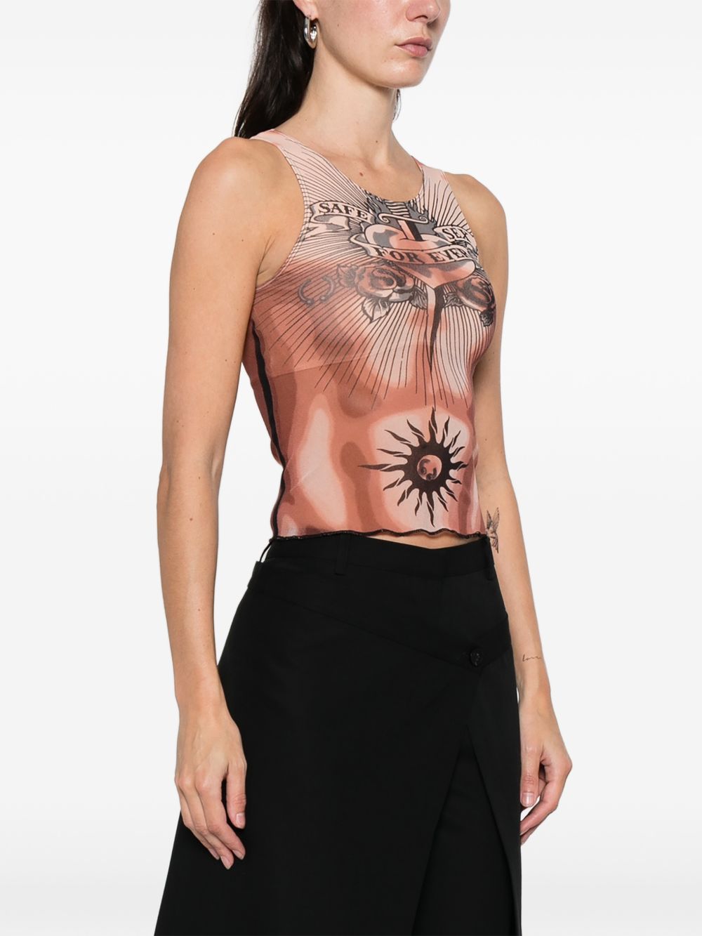 Tattoo-Inspired Sheer Silk And Nylon Top