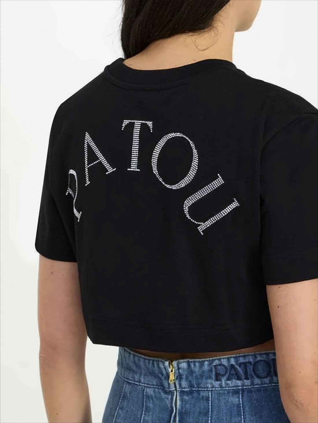 Cropped Short-Sleeve T-Shirt With Embellished Logo