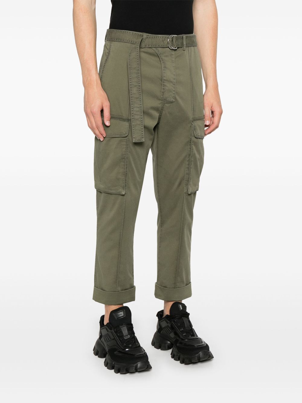 Cropped Olive Green Cargo Trousers