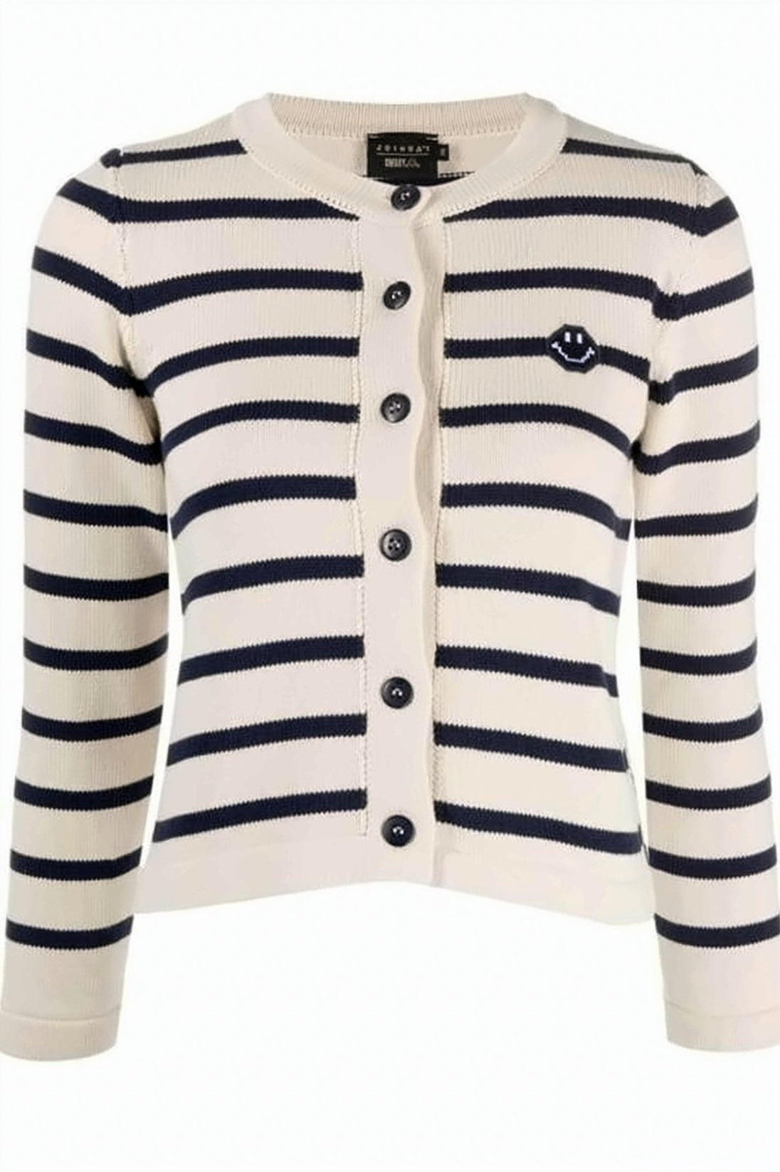 Cropped Cardigan with Horizontal Stripes and Embroidered Detail