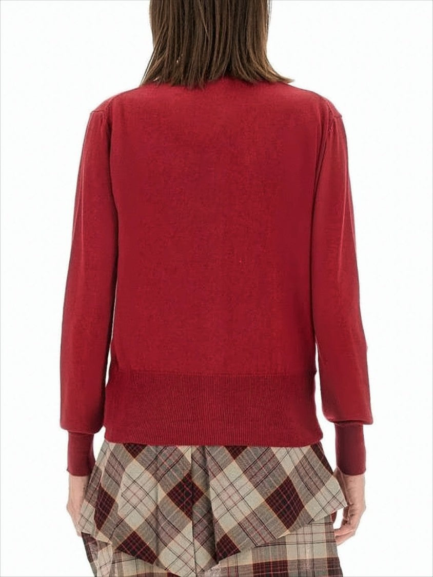 Classic Red Cashmere Blend Cardigan with Embroidered Emblem
