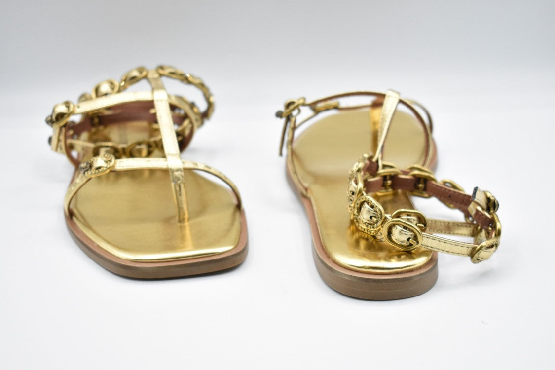 Gold Flat Shoes With Decorative Straps By Kurt Geiger