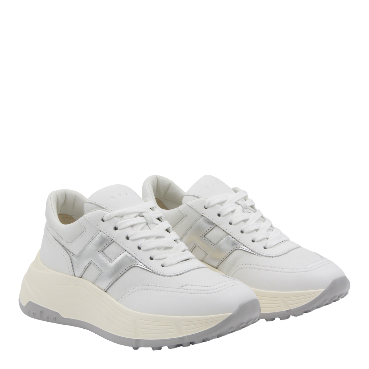 White Sneakers with Metallic Accent