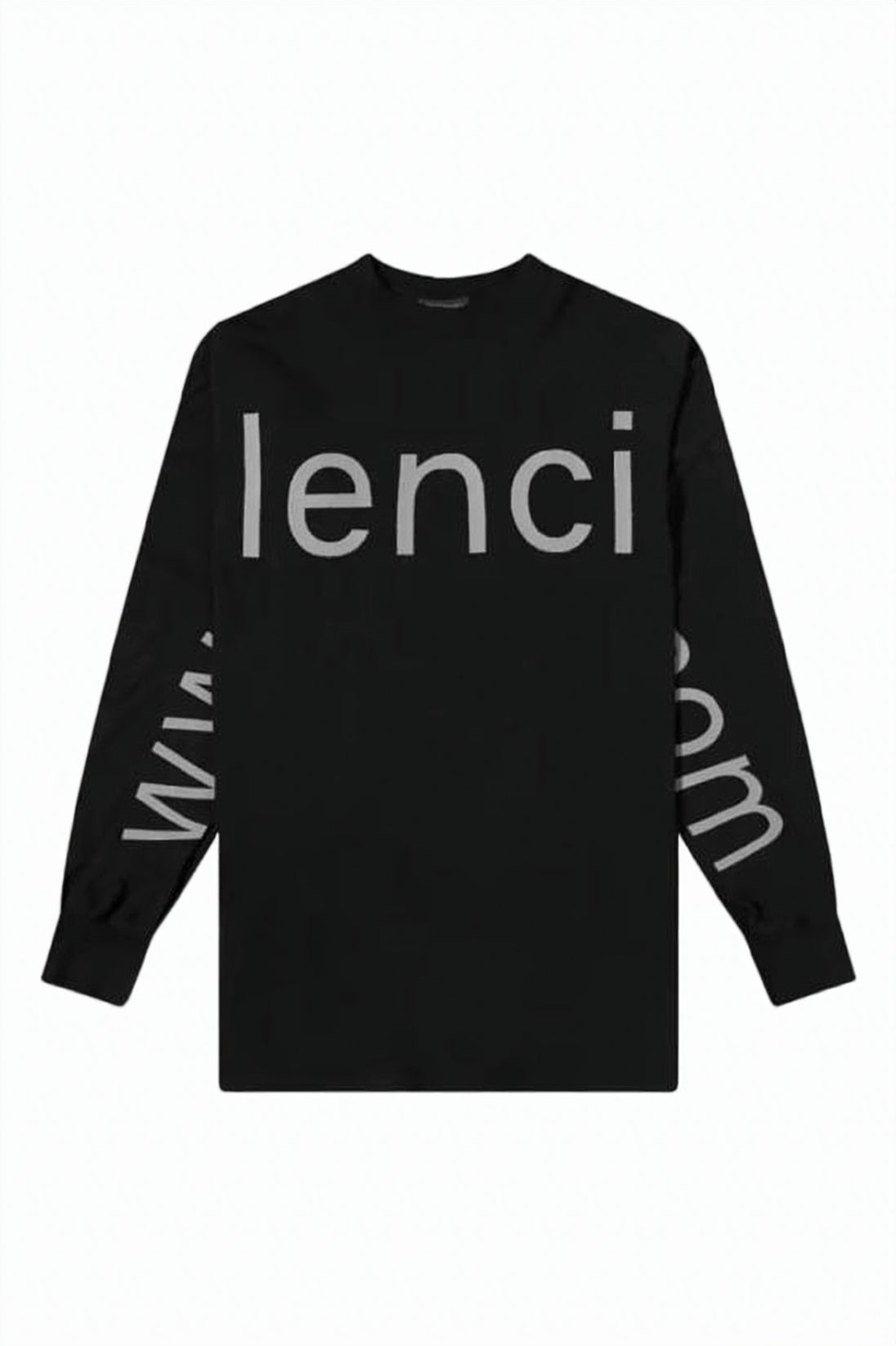 Oversized Text Print Long-Sleeve Shirt in Black Cotton