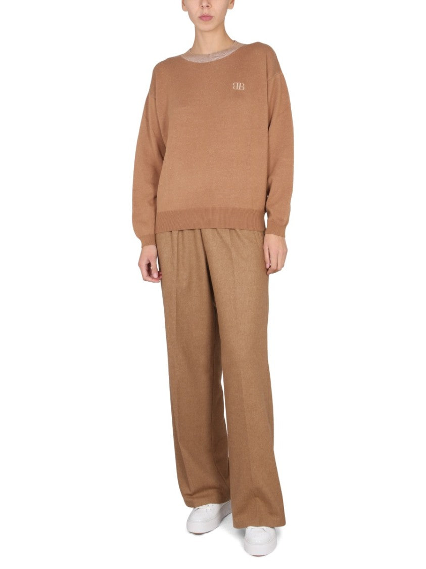 Cross-Neck Long-Sleeved Shirt With Embroidered Logo