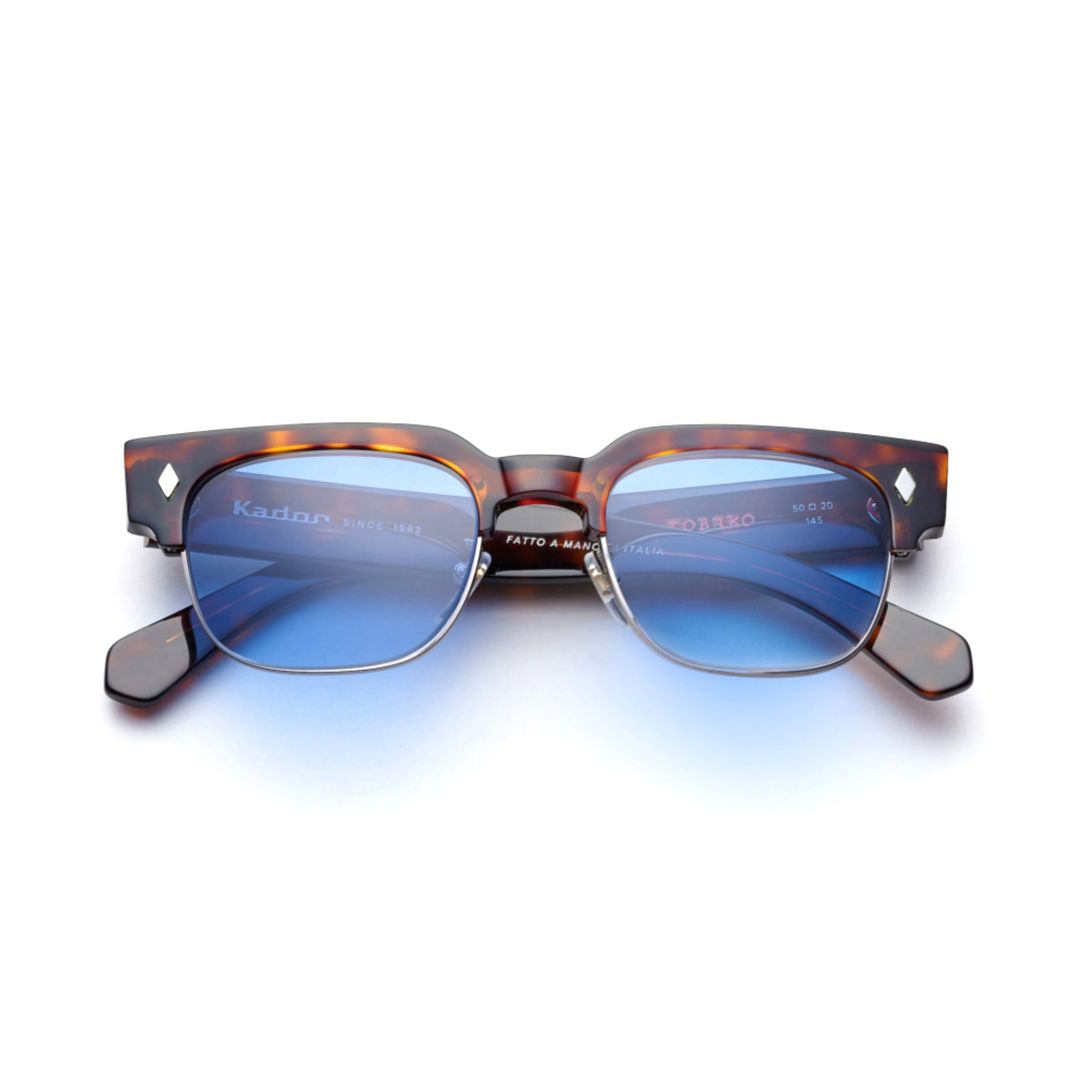 Tobako Cm Rectangular Tortoiseshell Sunglasses with Gradient Blue Lenses