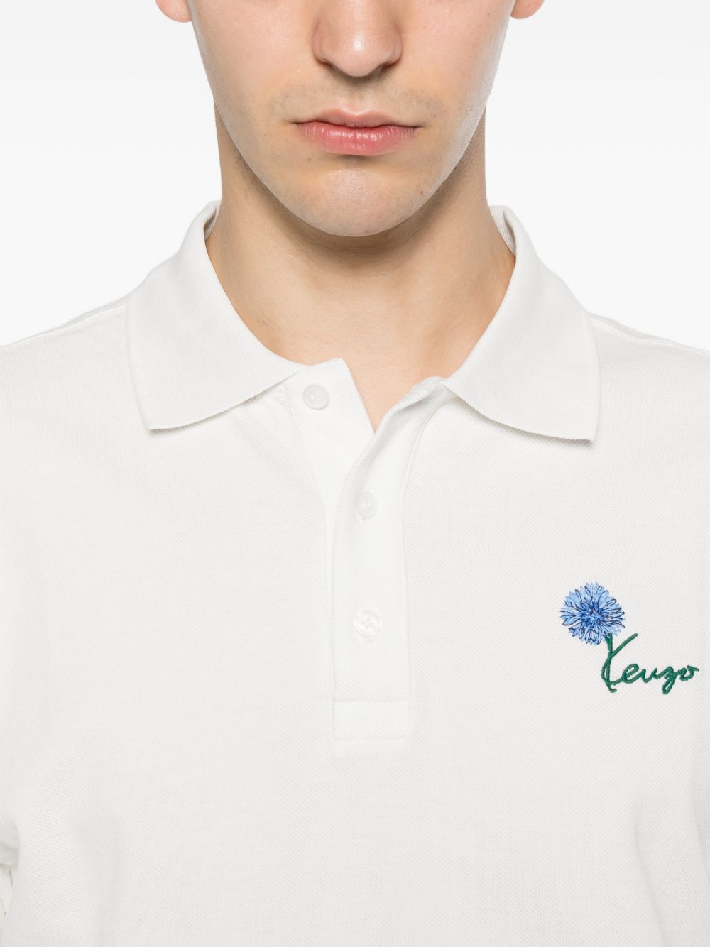 Off-White Cotton Piqué Floral Polo