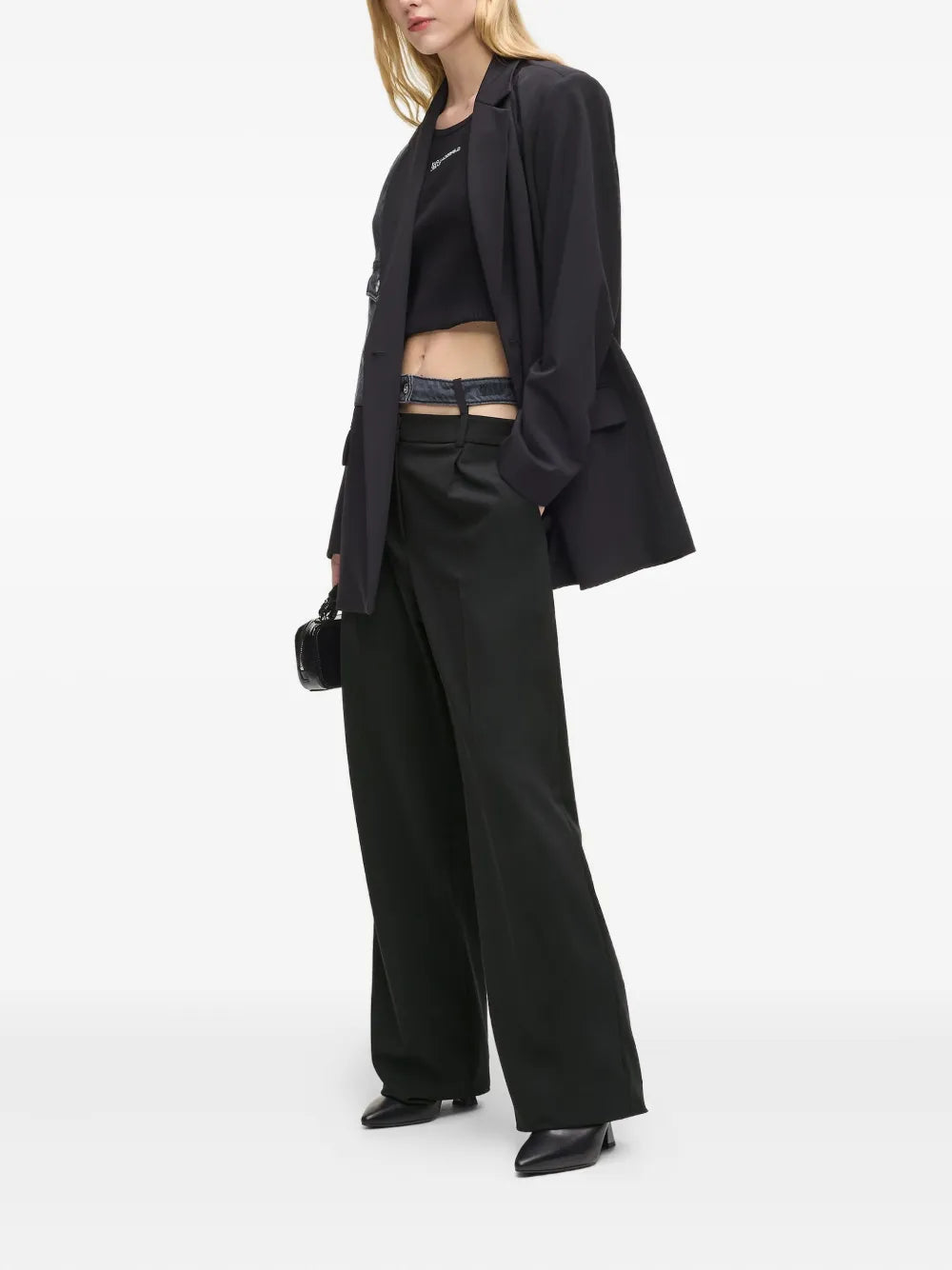 Wide-Leg High-Waisted Tailored Pants with Denim-Inspired Belt