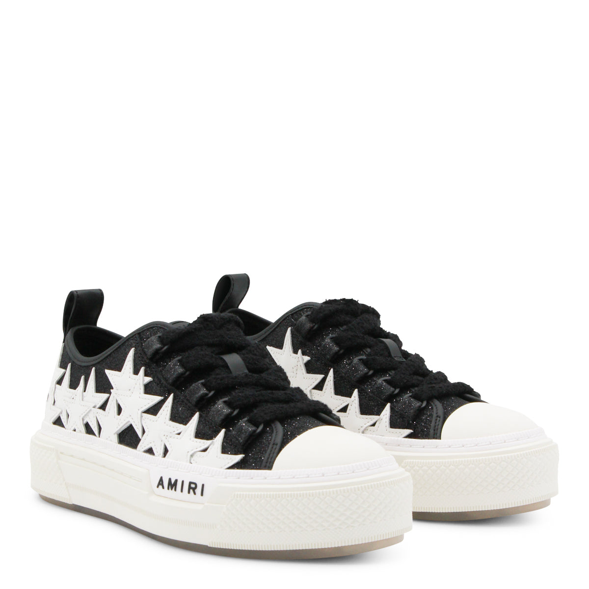 Black Leather Stars Court Sneakers