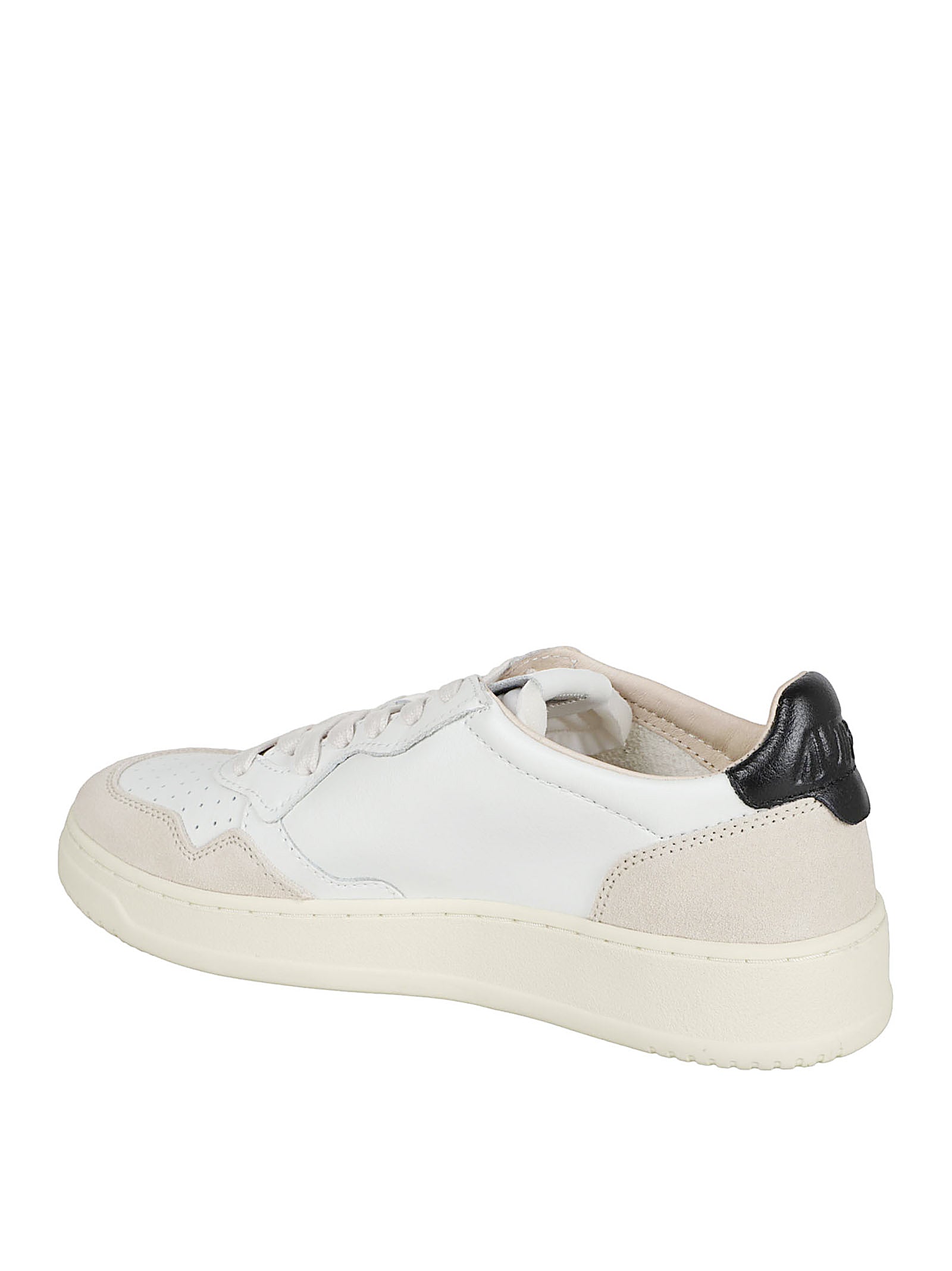Medalist Low Sneakers in White Leather with Beige Suede Accents