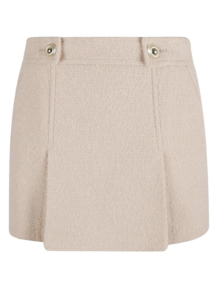 Textured Structured Skirt With Decorative Buttons