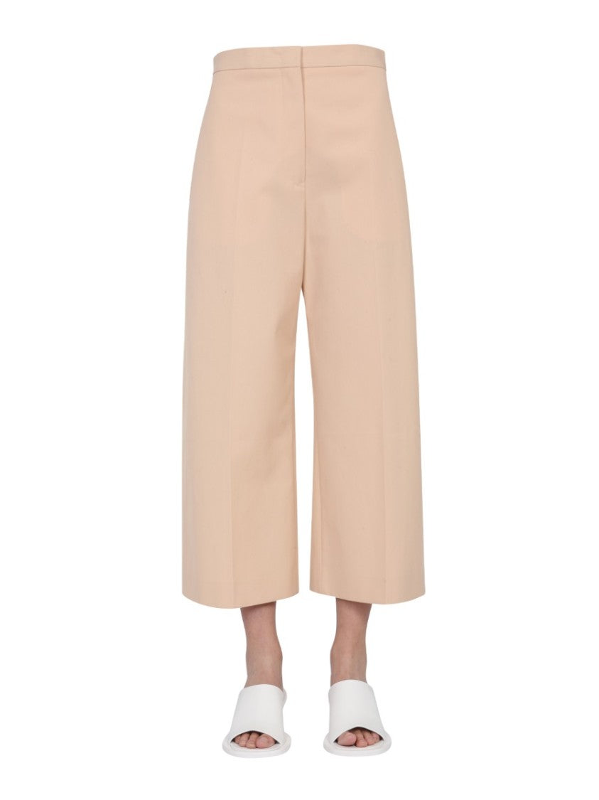 Wide-Leg Cropped Trousers With Smooth Fabric
