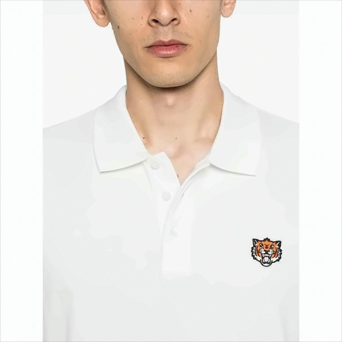 Short-Sleeve Polo Shirt with Embroidered Tiger Emblem