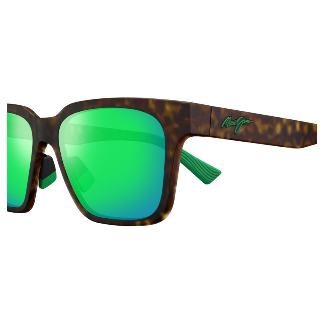 Punikai Rectangular Tortoiseshell Sunglasses with Reflective Green Lenses