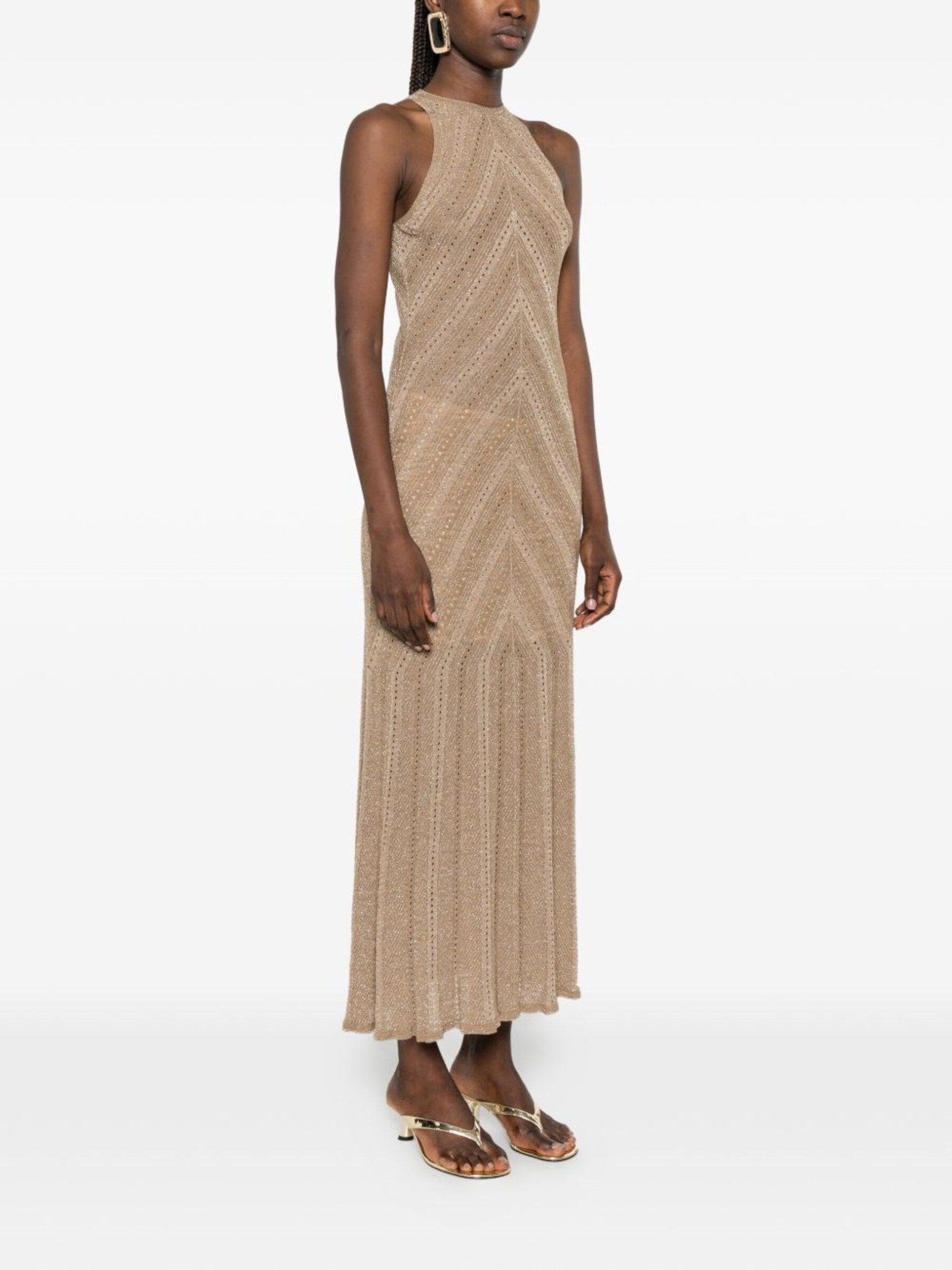 Geometric Textured Knit Midi Dress with High Neckline