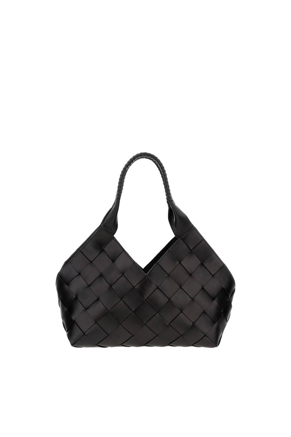 Black Woven Leather Castello Bag With Dual Handles