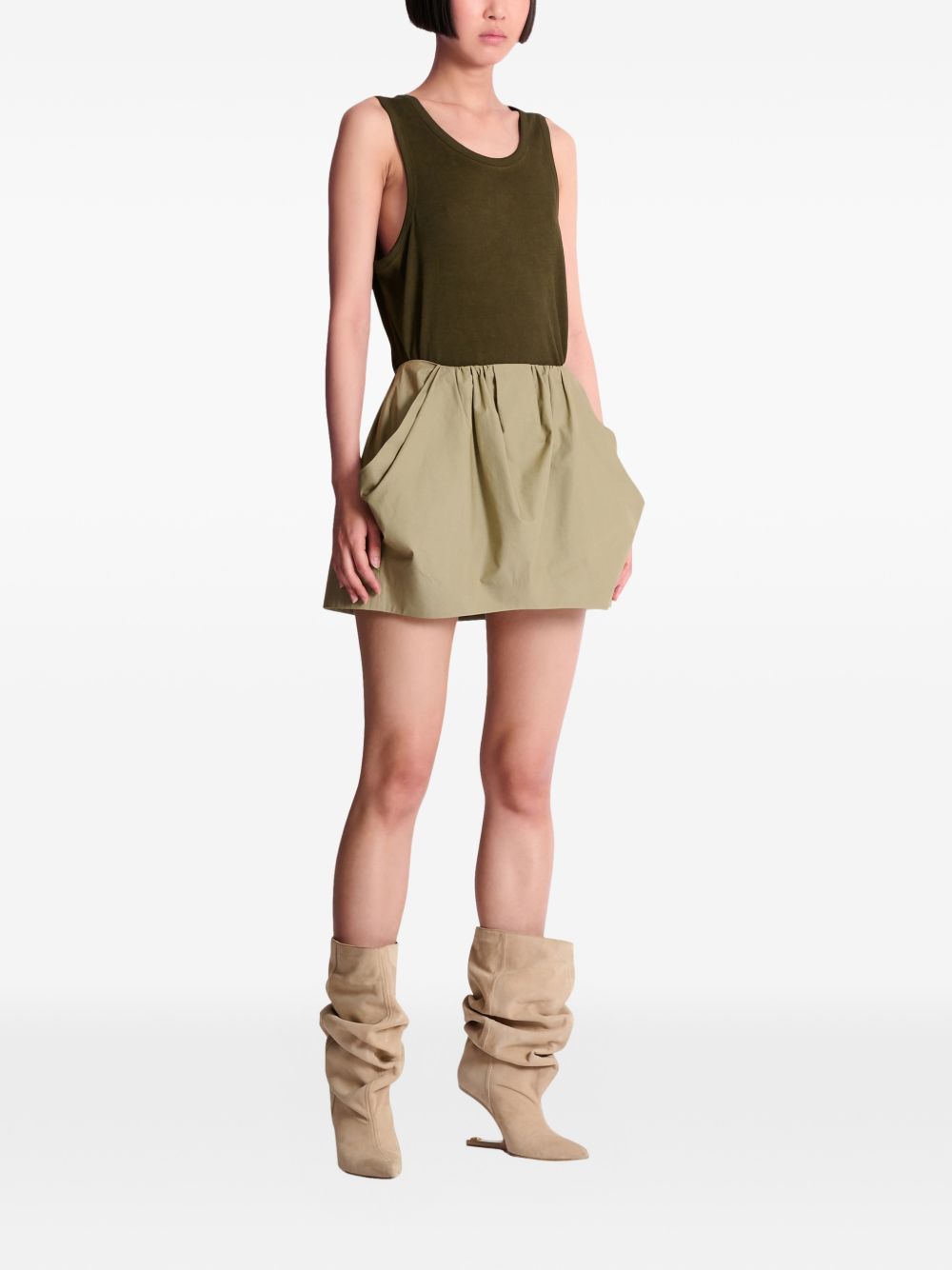 Green Pleated Waist Cotton Side Skirt