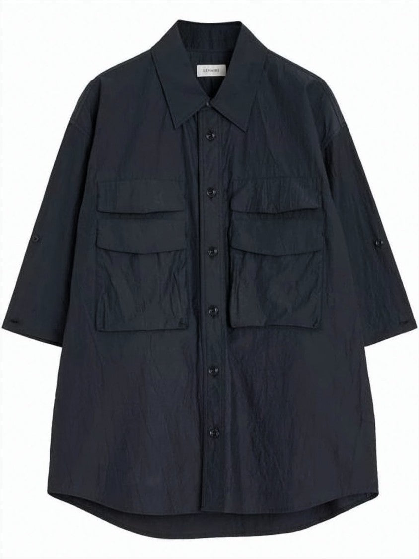 Boxy Black Button-Down Shirt with Flap Pockets