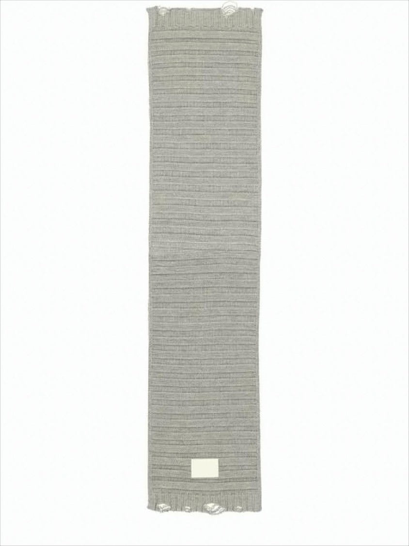 Ribbed Knit Scarf With Distressed Edges