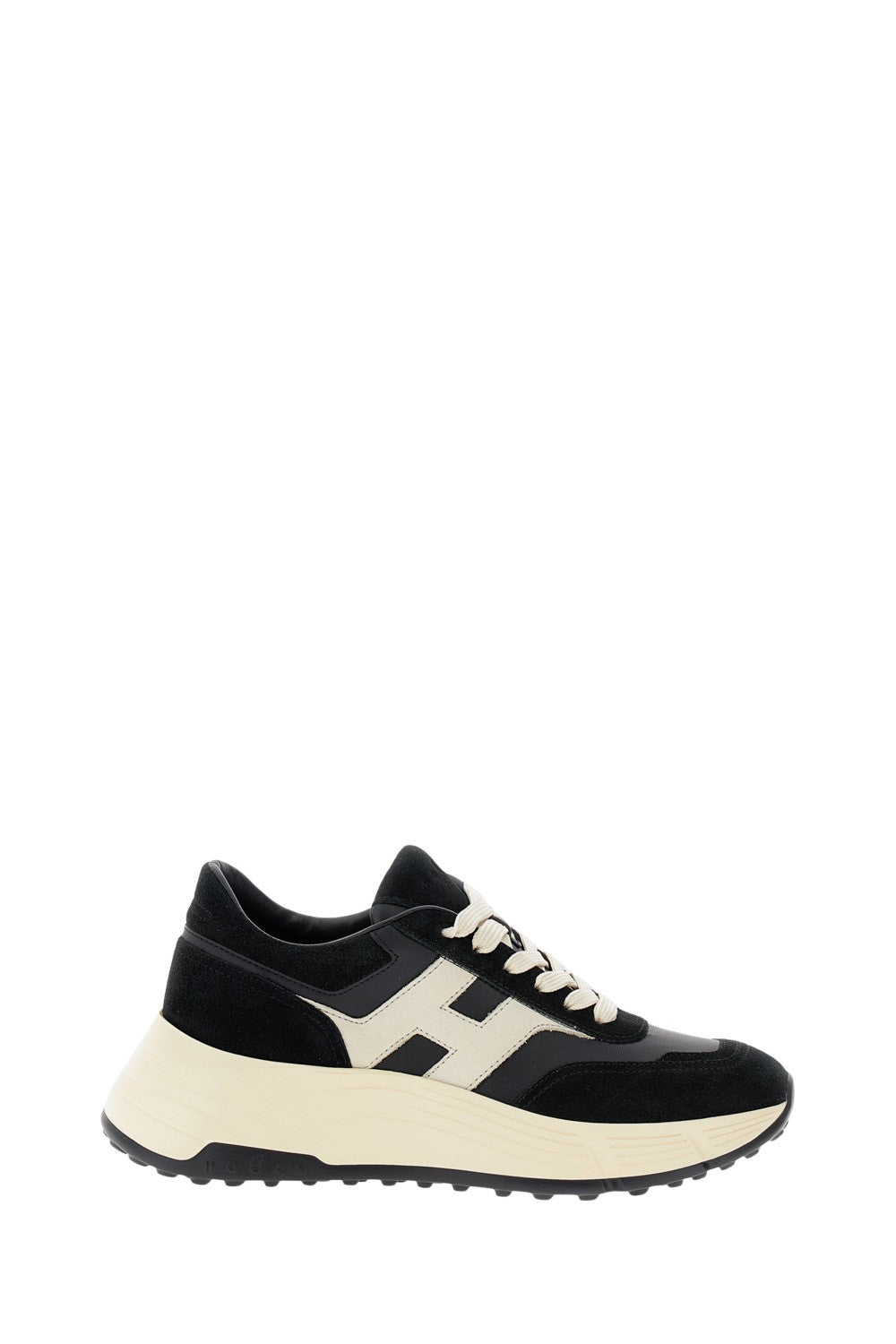 Leather And Fabric Sneaker With Anti-Slip Sole And H Detail