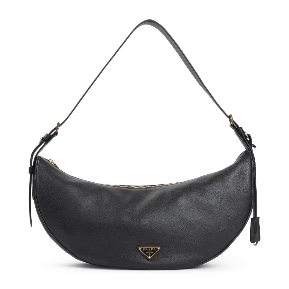 Crescent-Shaped Black Calf Leather Handbag With Gold-Tone Logo