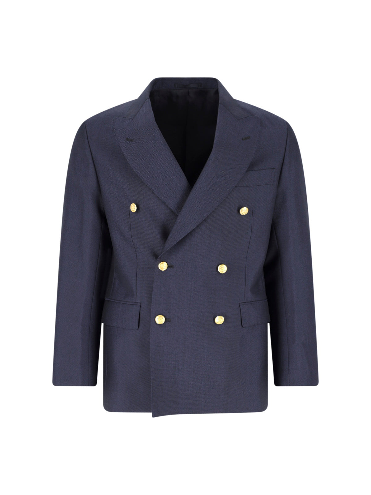 Navy Blue Double-Breasted Wool Blend Blazer