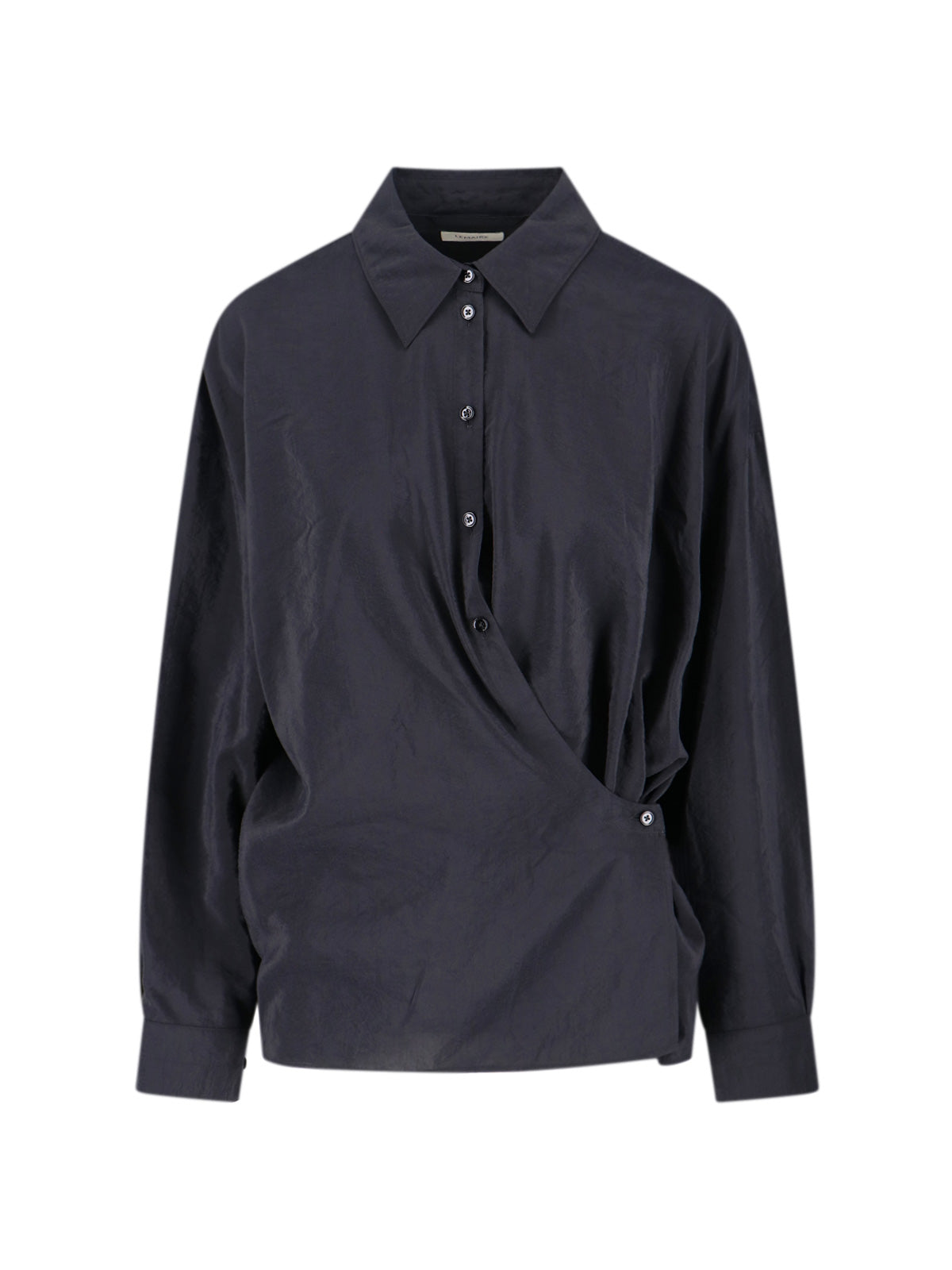 Black Draped Cotton Silk Draped Shirt