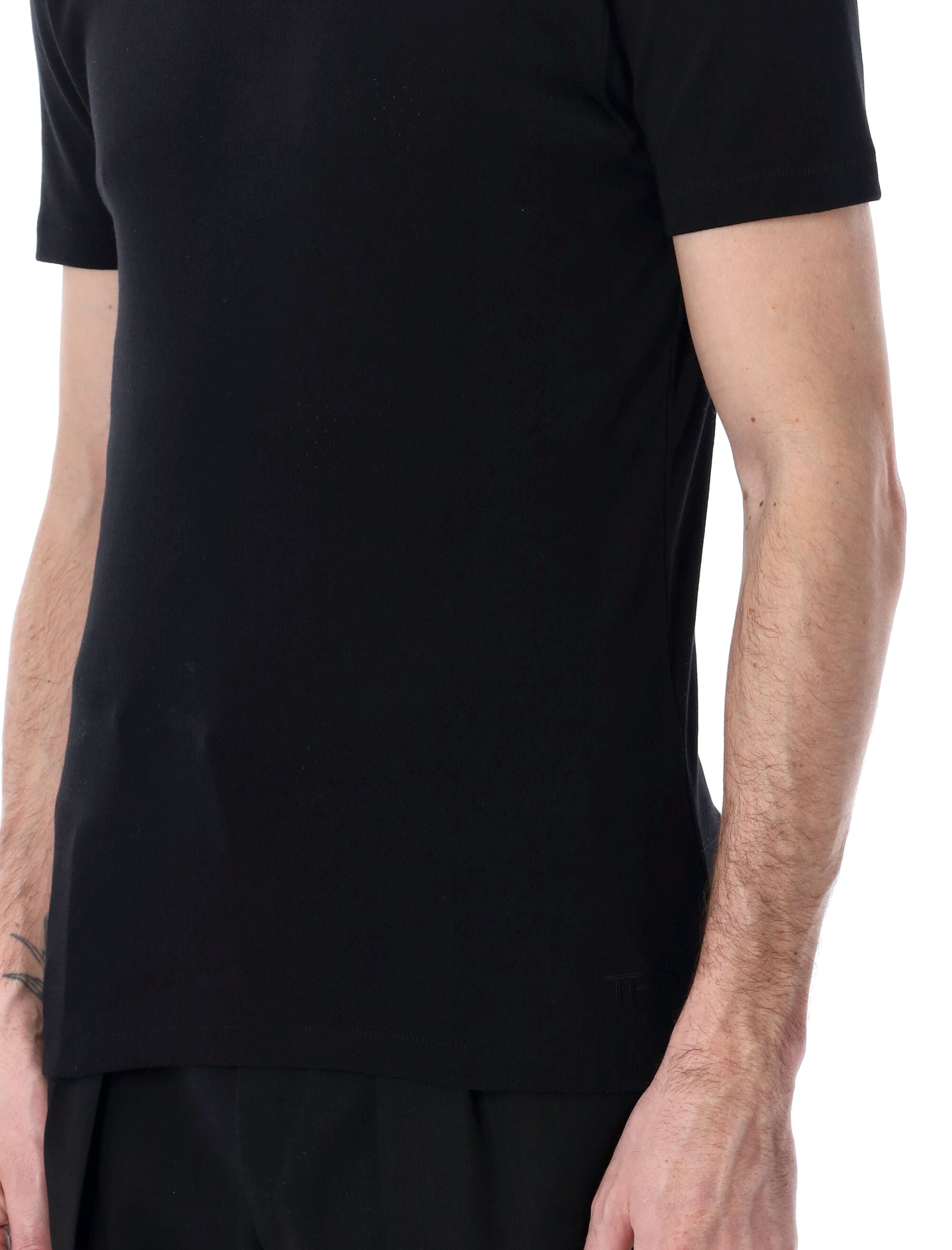 Perforated Rib Cotton T-Shirt