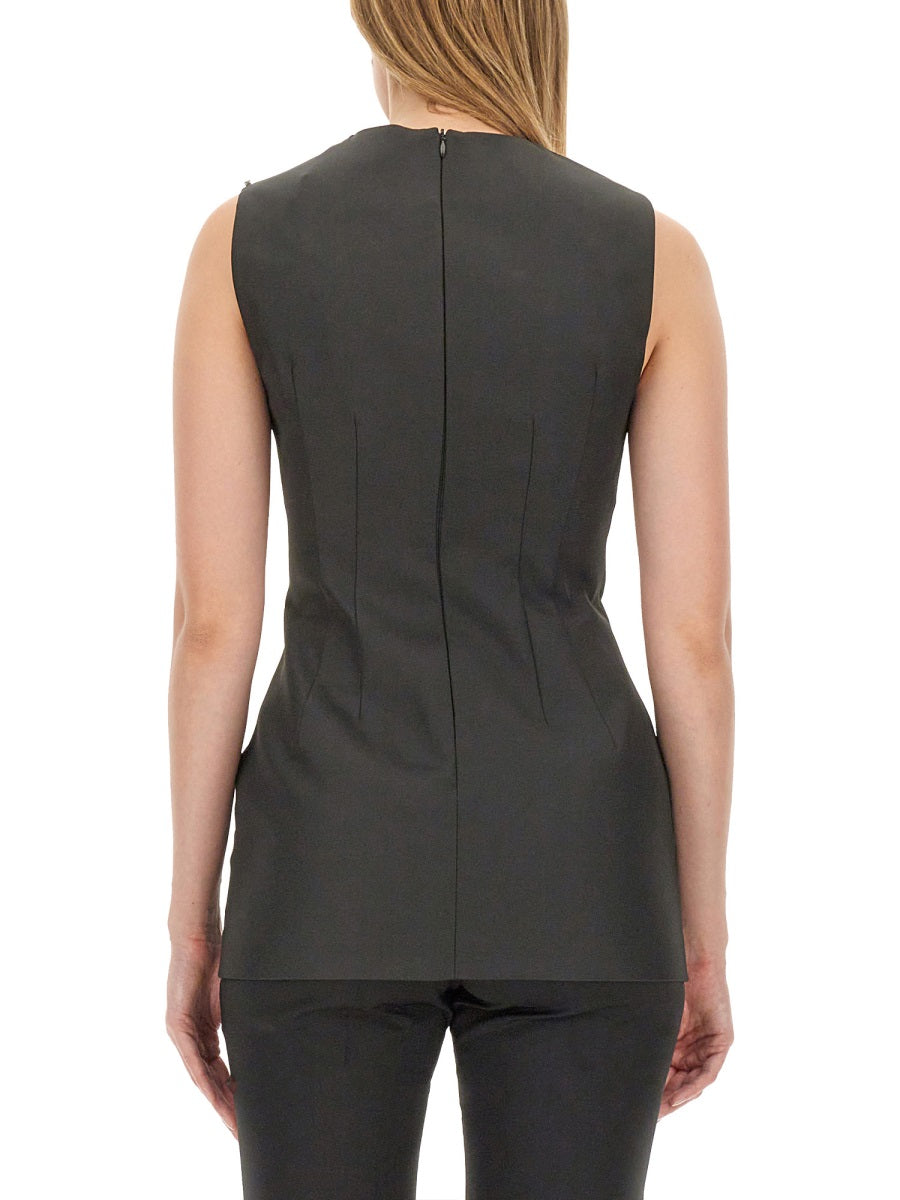 Structured Sleeveless Top With Deep Square Neckline