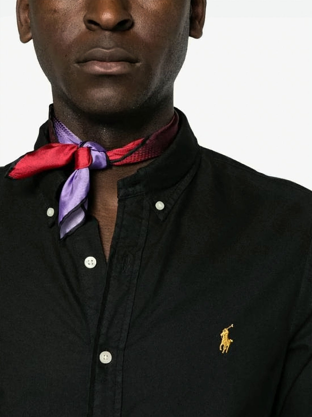 Mandarin Collar Long-Sleeve Shirt with Embroidered Logo