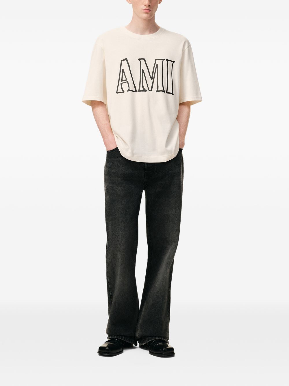 Relaxed Fit Cream Graphic T-Shirt With Bold Text
