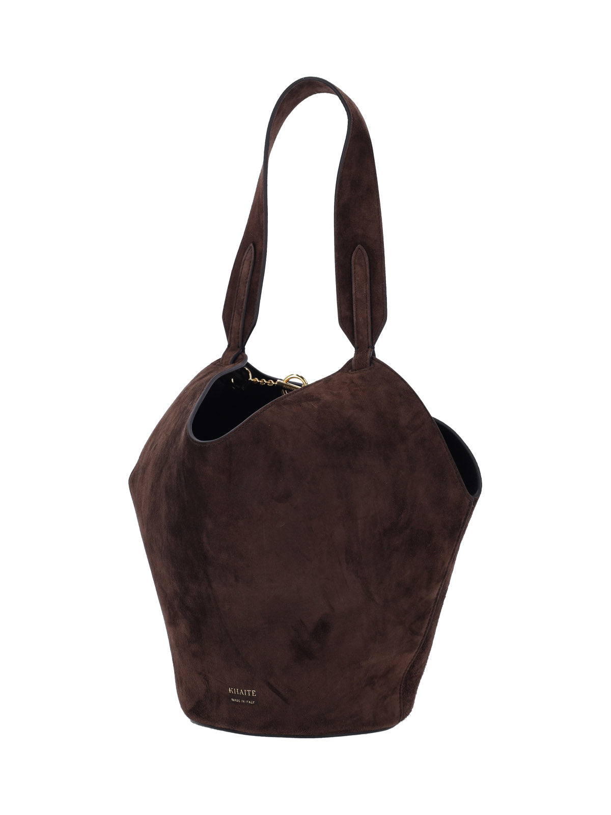 "Lotus" Small Tote Bag In Brown Calfskin Suede