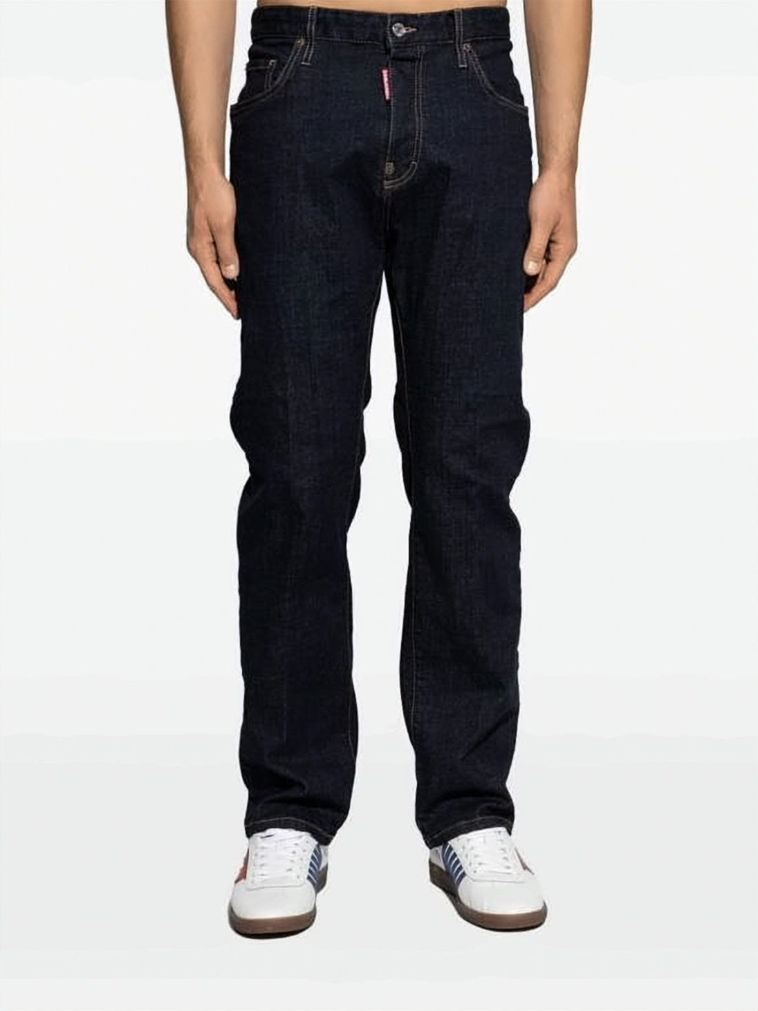 Dark Indigo Straight-Leg Denim Pants with Signature Details