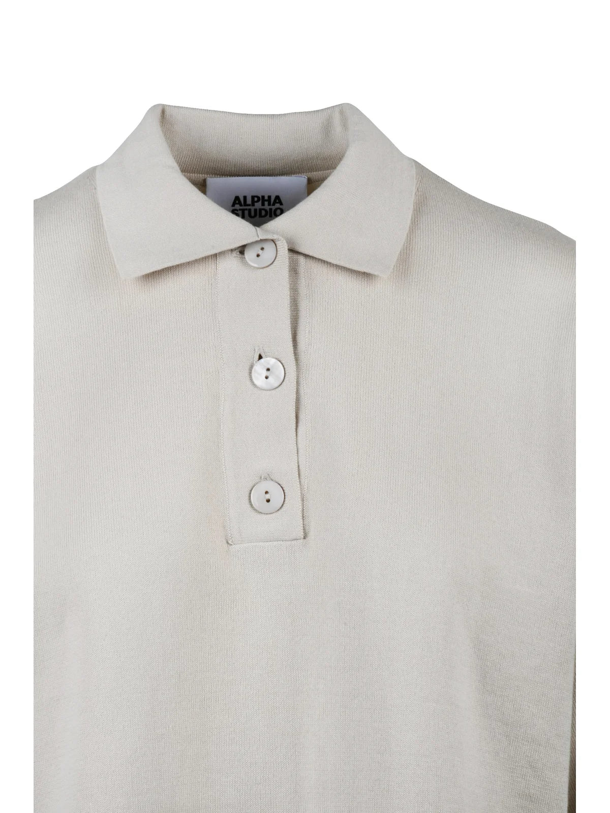 Beige Cotton Knit Polo Shirt